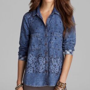 Free People Blue Floral Button-Down Shirt